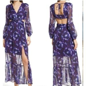 RAHI Leila Long Sleeve Cross Front Cutout Midi Dress Purple Size‎ Small New